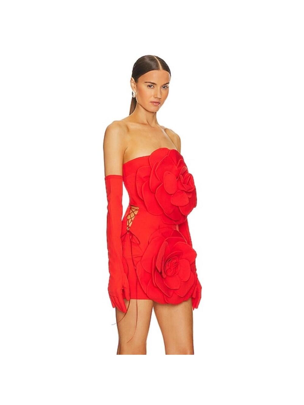 MISCREANTS Rose Dress With Gloves in Red - Picture 2 of 9
